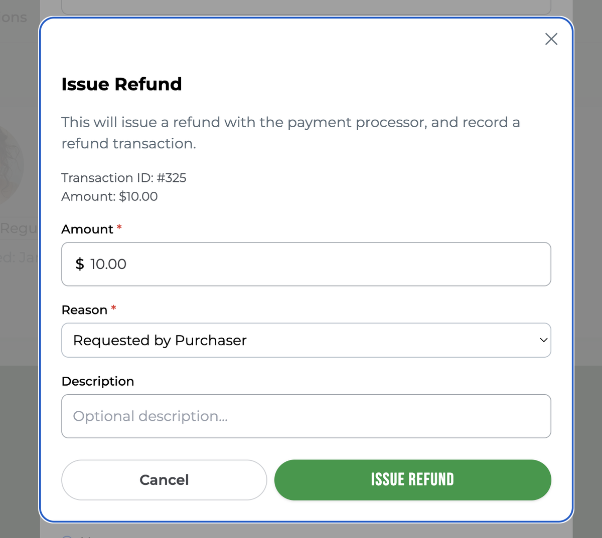 self-service refunds UI
