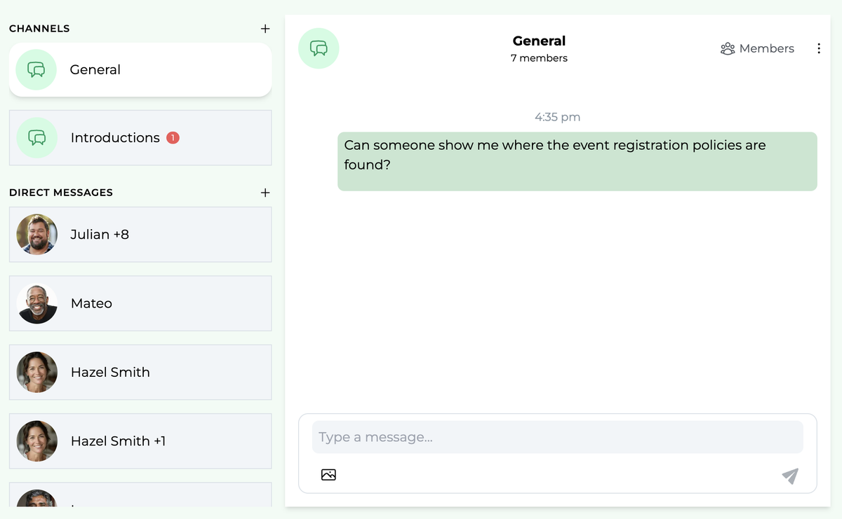 named chat channels UI